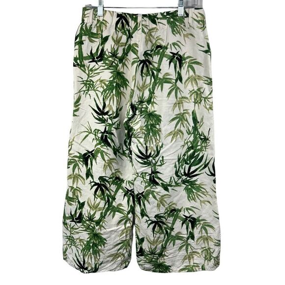 J Jill Linen Blend Cropped Wide Leg Pants S Bamboo Leaves Cream Green - Picture 9 of 15